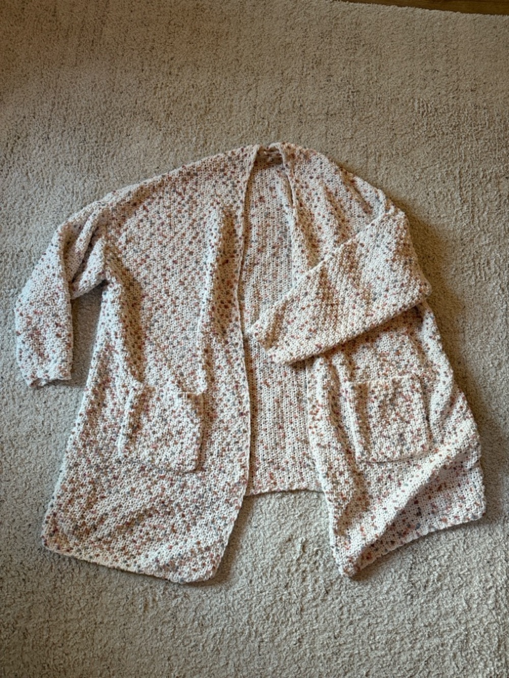 Maurices Cream Cardigan with Pink Speckle Open Front